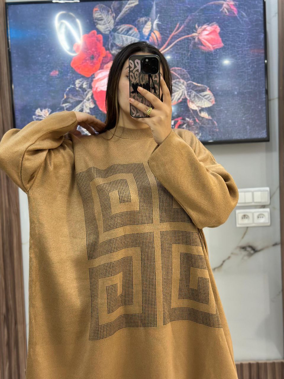 Pull long en laine à motifs