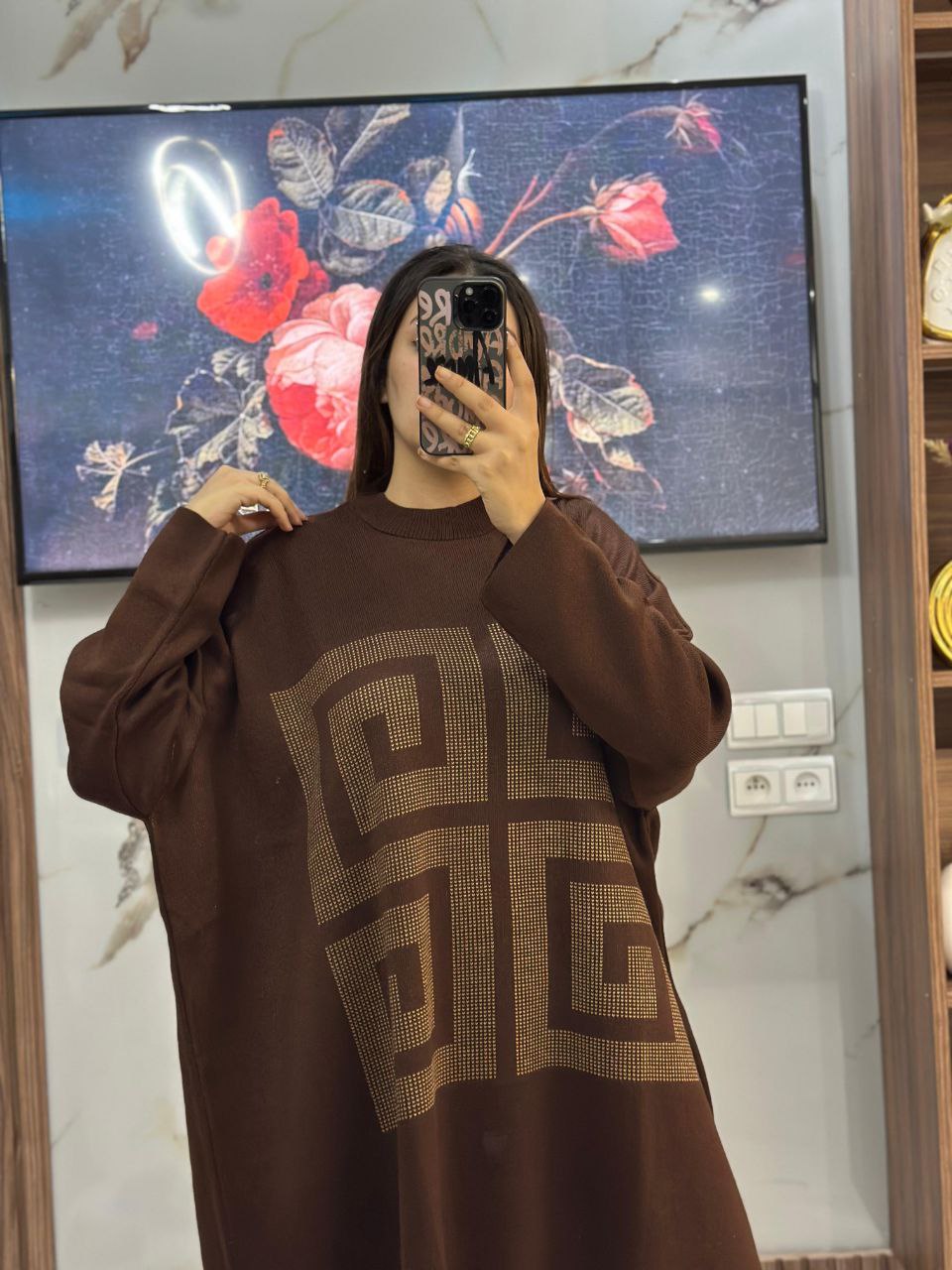 Pull long en laine à motifs