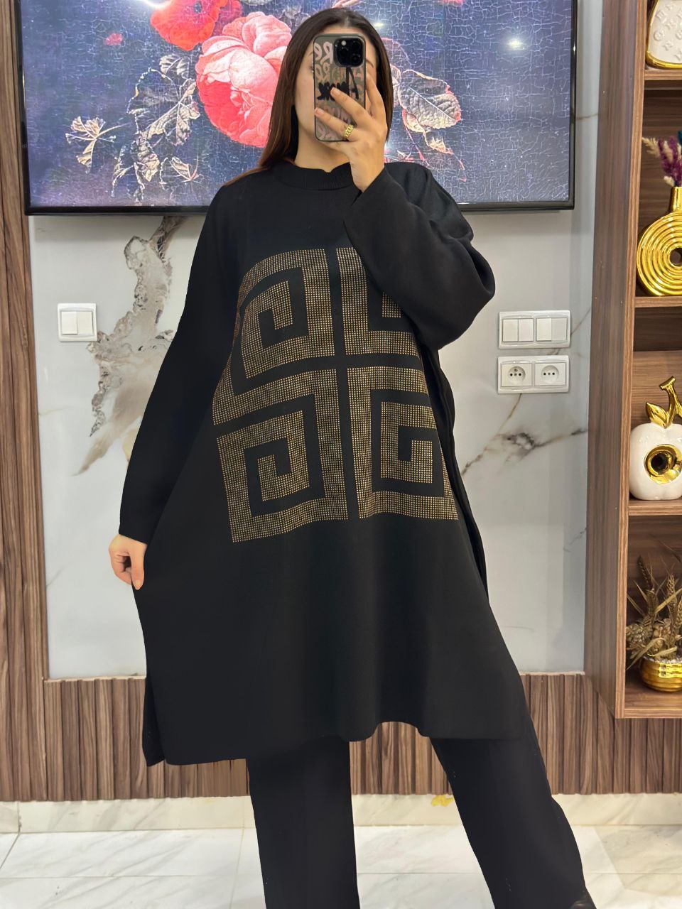 Pull long en laine à motifs