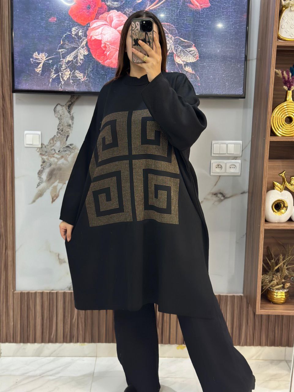 Pull long en laine à motifs