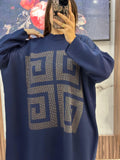 Pull long en laine à motifs
