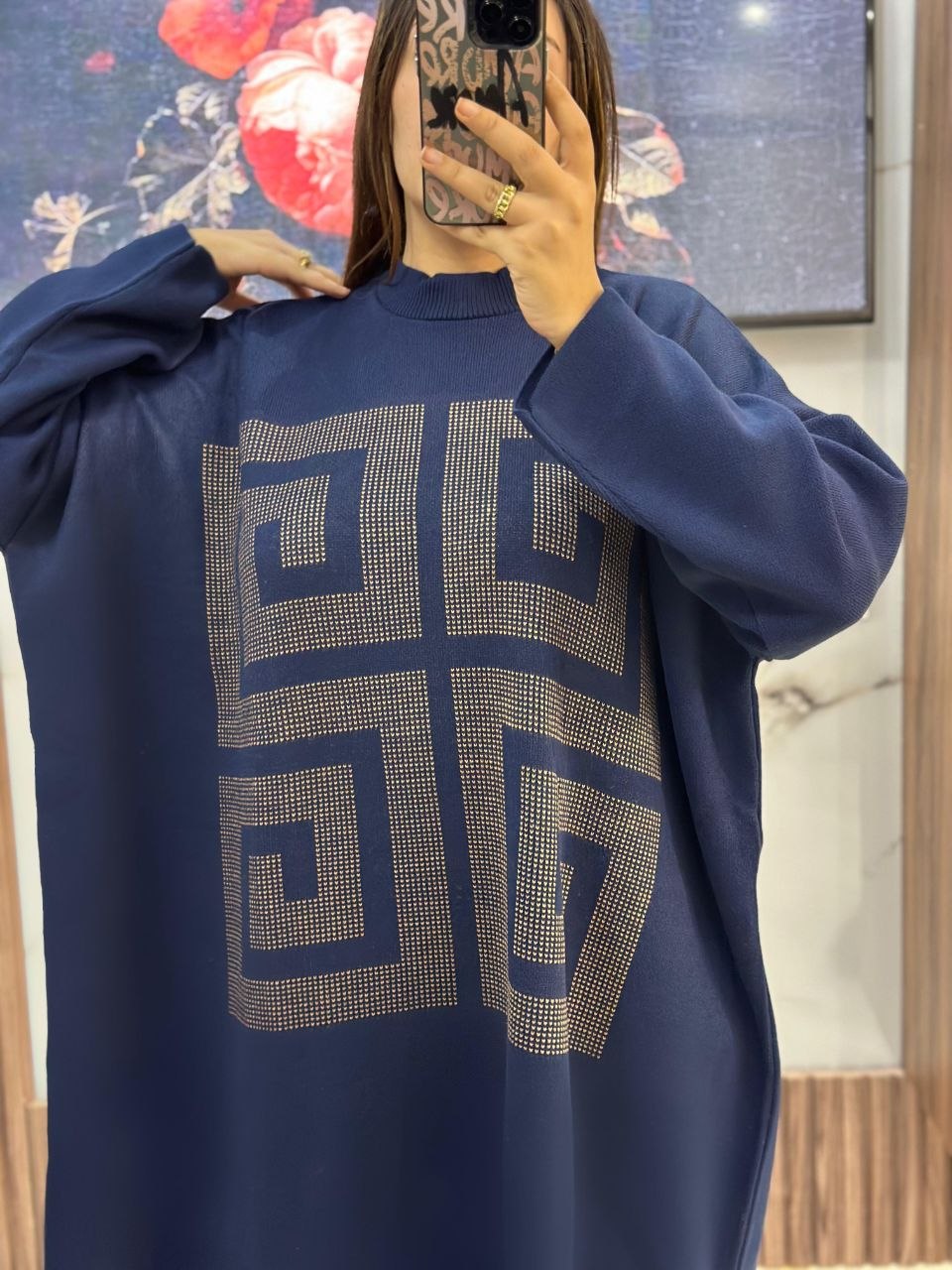 Pull long en laine à motifs