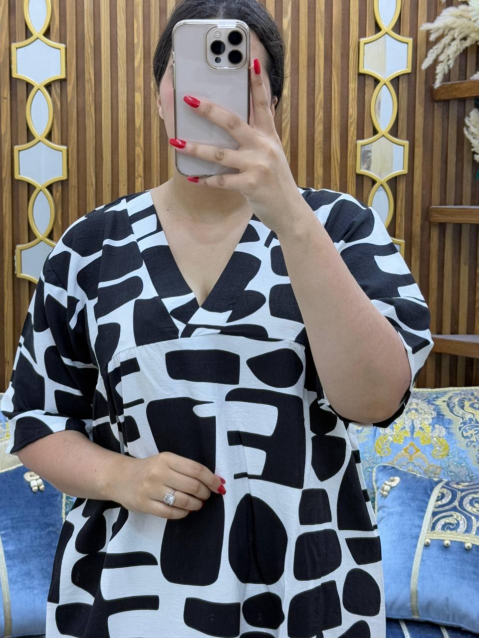 Robe Midi col V à motifs