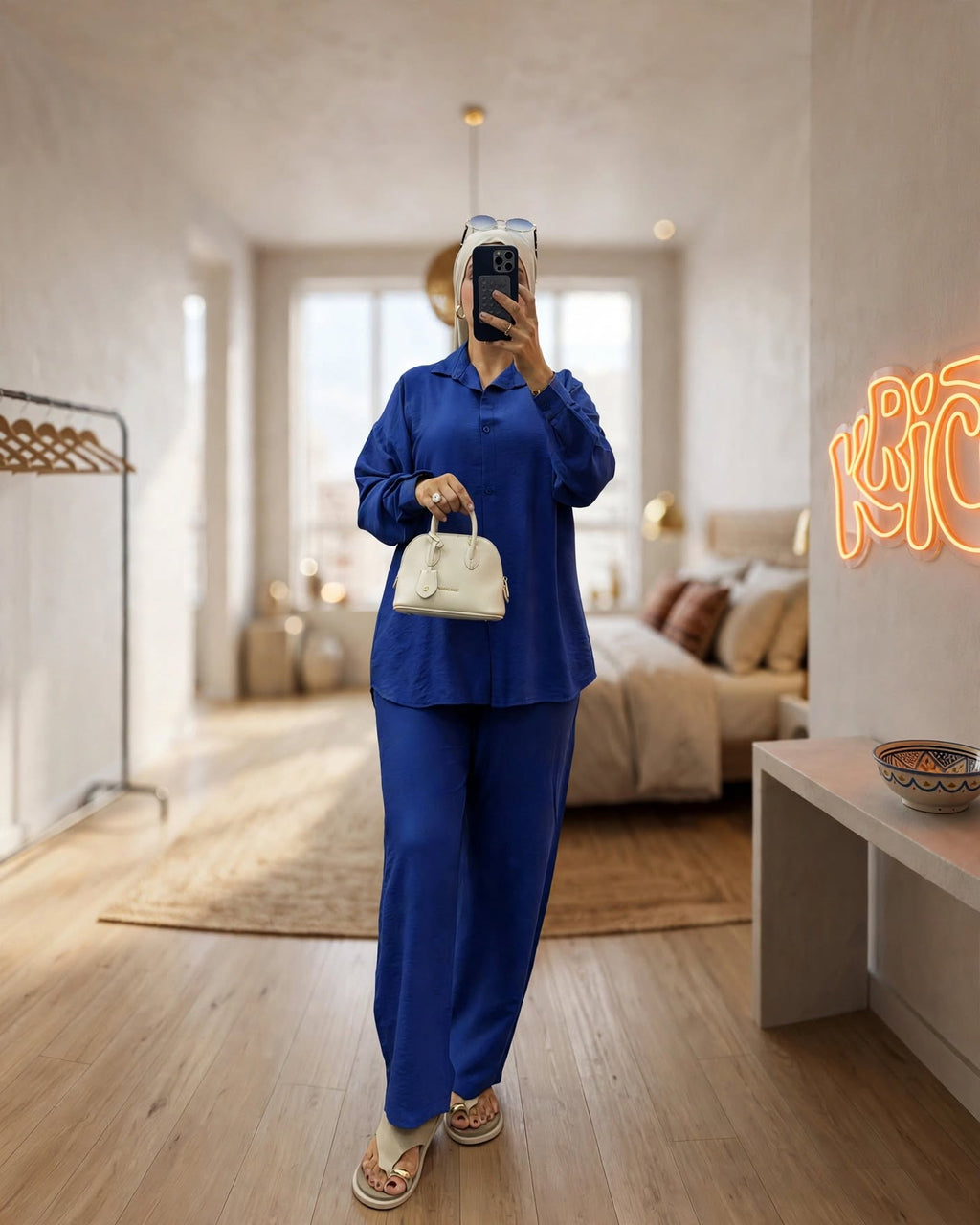 Ensemble chemise et pantalon en crêpe plissé