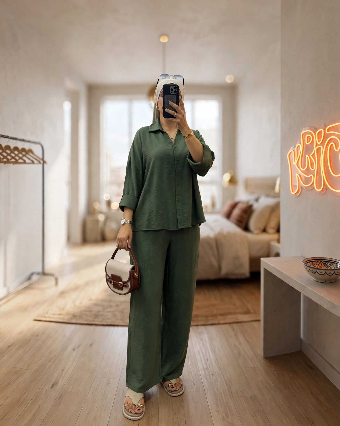 Ensemble chemise et pantalon en crêpe plissé