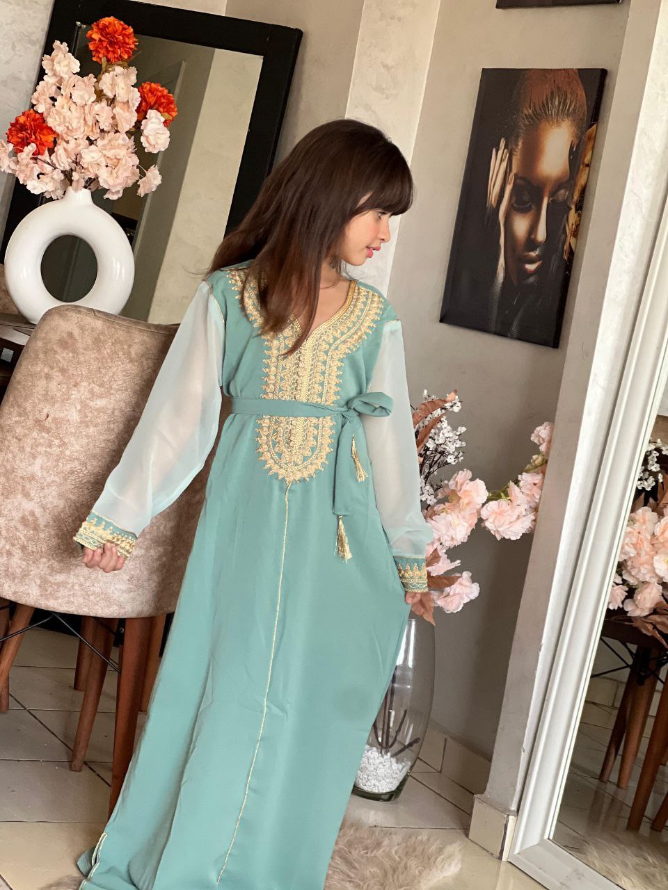 Caftan traditionnel pour filles de 4 à 16 ans brodé