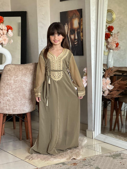 Caftan traditionnel pour filles de 4 à 16 ans brodé