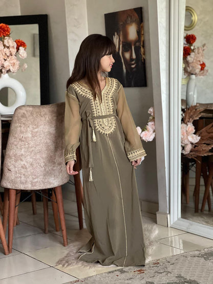 Caftan traditionnel pour filles de 4 à 16 ans brodé