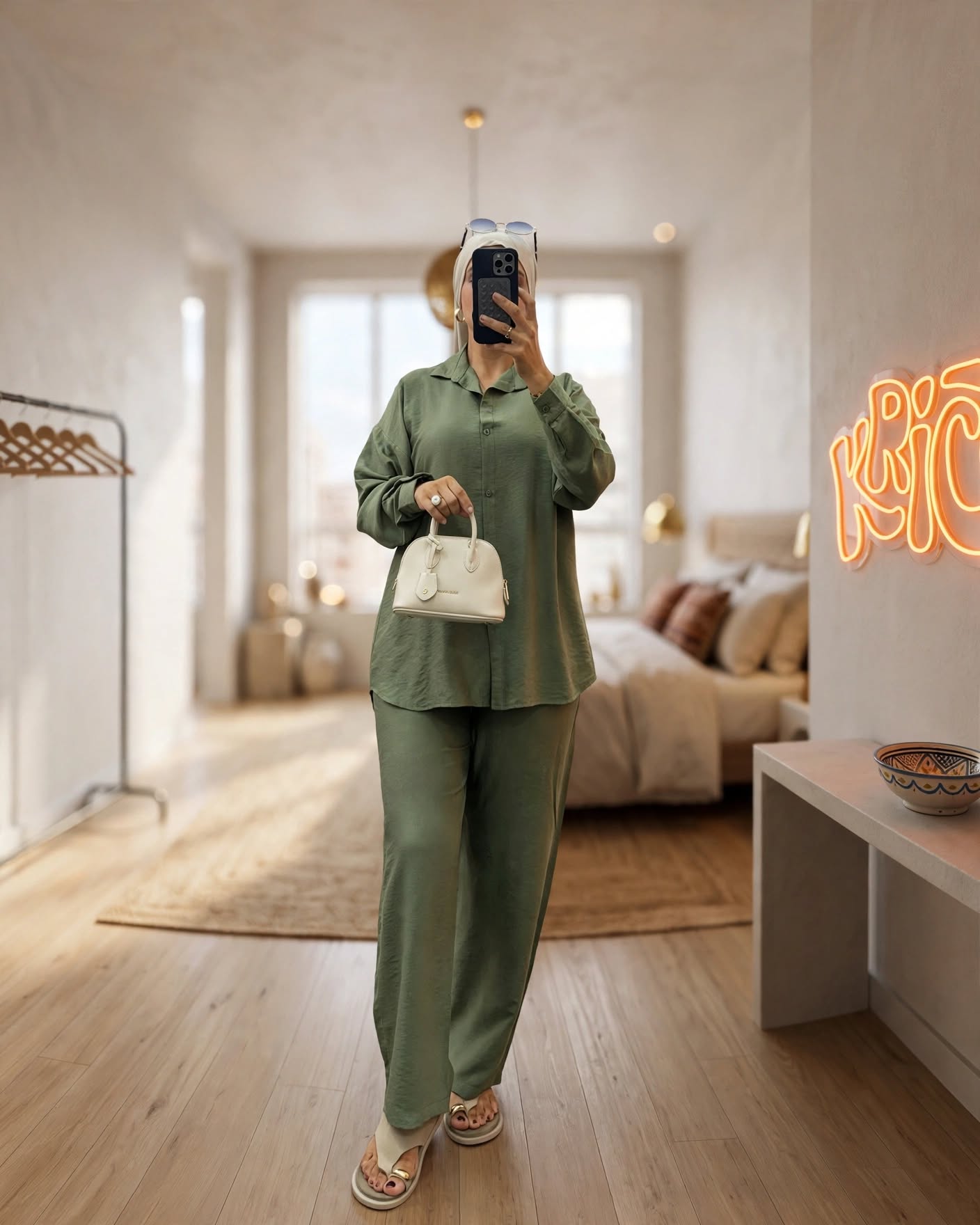 Ensemble chemise et pantalon en crêpe plissé